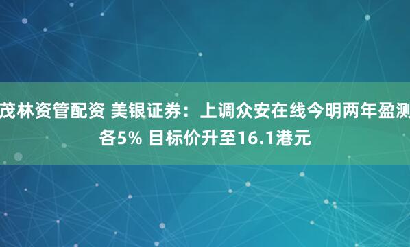 茂林资管配资 美银证券：上调众安在线今明两年盈测各5% 目标价升至16.1港元